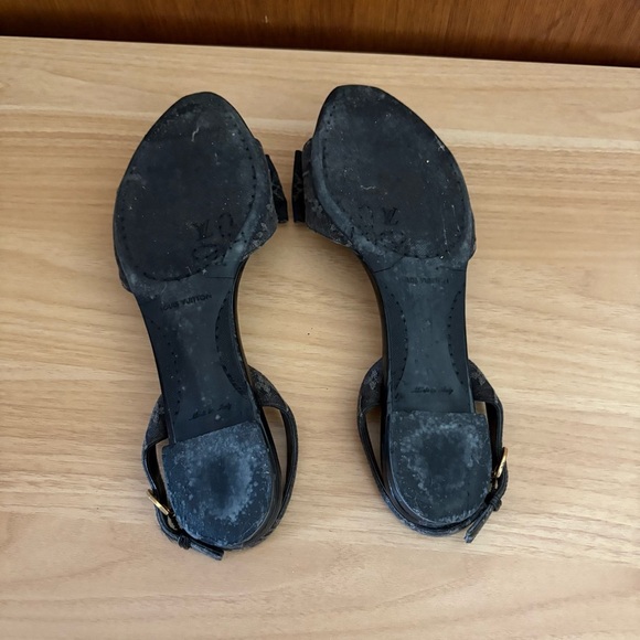 LOUIS VUITTON sz 7 37 Black Denim Bow Flats Sandals - Picture 9 of 14